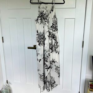 Floral Black and White Wrap Dress